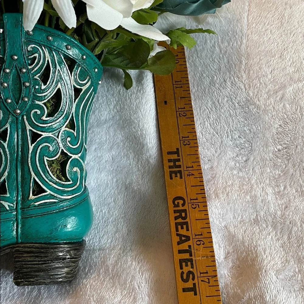 Sweet Silk Arrangement in a Turquoise Boot-Home or Office Decor